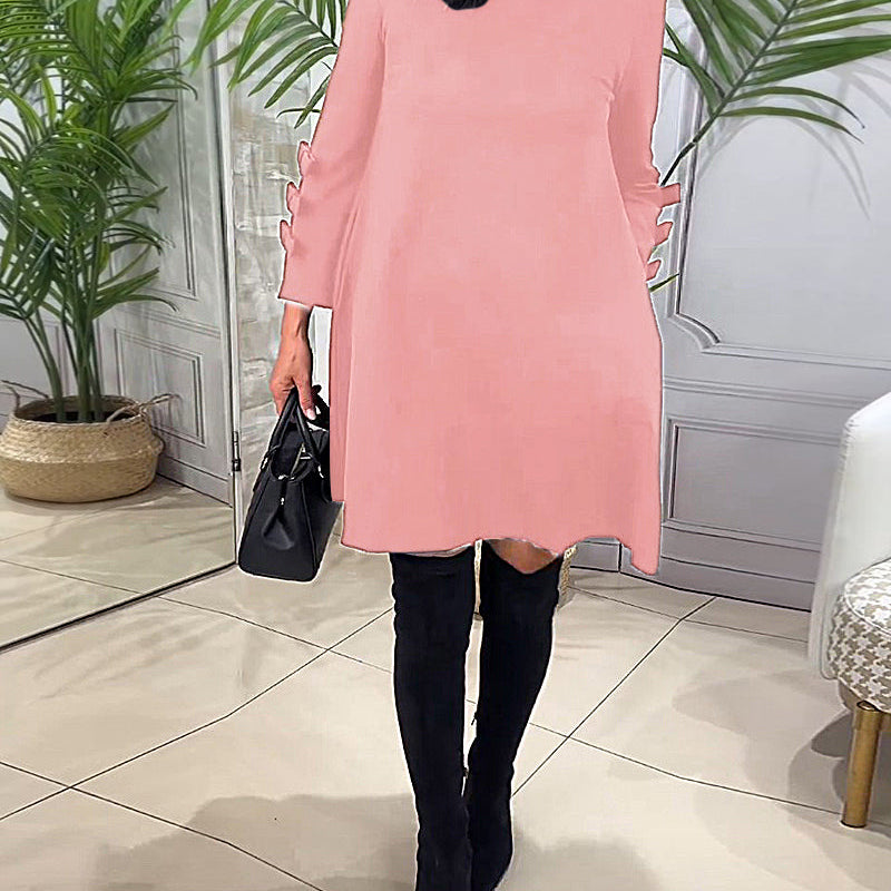 Robe décontractée au genou avec manches longues