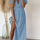 Robe longue imprimée à encolure en V