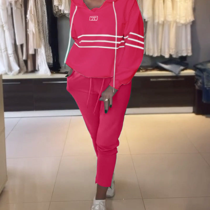 Ensemble sweat-shirt à capuche décontracté à imprimé rayé