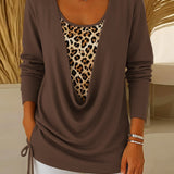 T-shirt faux deux pièces à lacets imprimé léopard