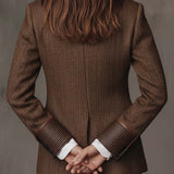 Blazer Femme à Motif Herringbone avec Panneaux Imprimés