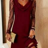 Robe Couleur Unie À Col Swing Et Patchwork