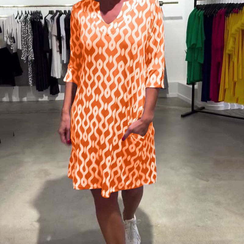 Robe Col Montant Mi-longue Imprimée