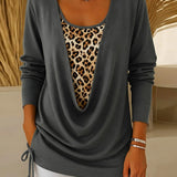 T-shirt faux deux pièces à lacets imprimé léopard