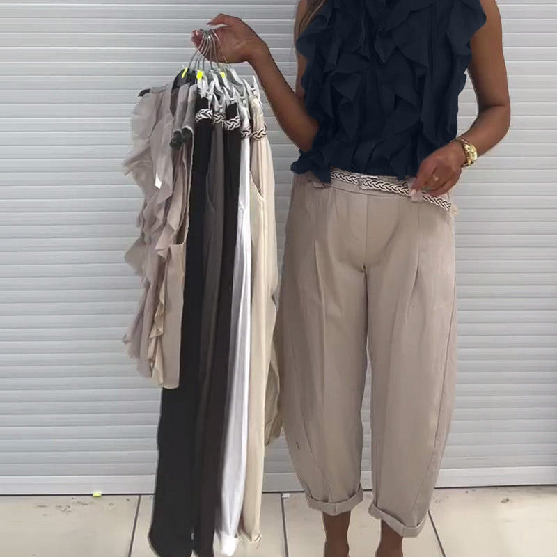 Tank Top Designer Ruffle Sans Manches