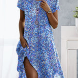 Robe Col Rond Manches Courtes Imprimé Fleuri