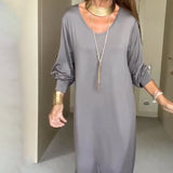 Robe décontractée à col en V de couleur unie