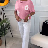Pull col rond slim fleuri