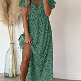 Robe longue imprimée à encolure en V