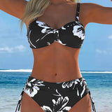 Bikini Deux Pièces À Col Haut Avec Motif Imprimé