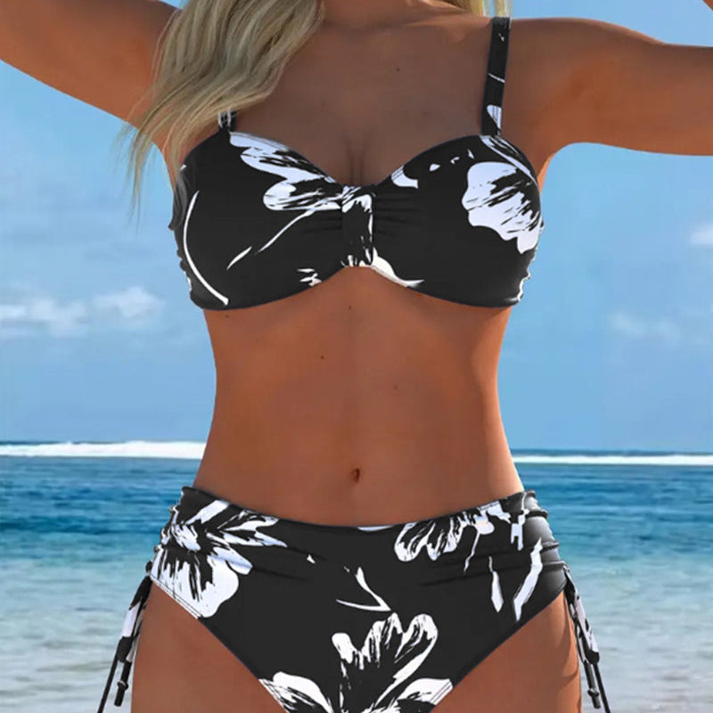 Bikini Deux Pièces À Col Haut Avec Motif Imprimé