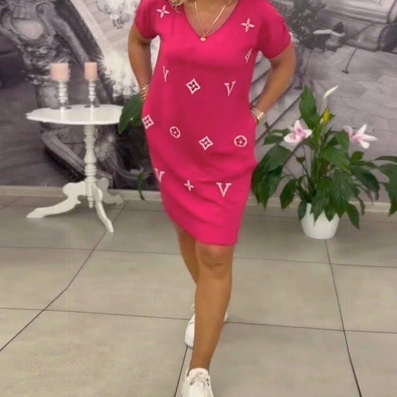 Robe Mode Col En V Manches Courtes