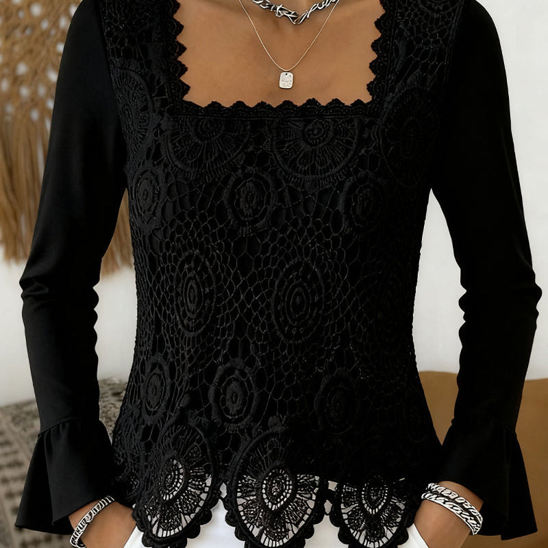 Blouse Crochetée À Encolure Large Et Détails Patchwork