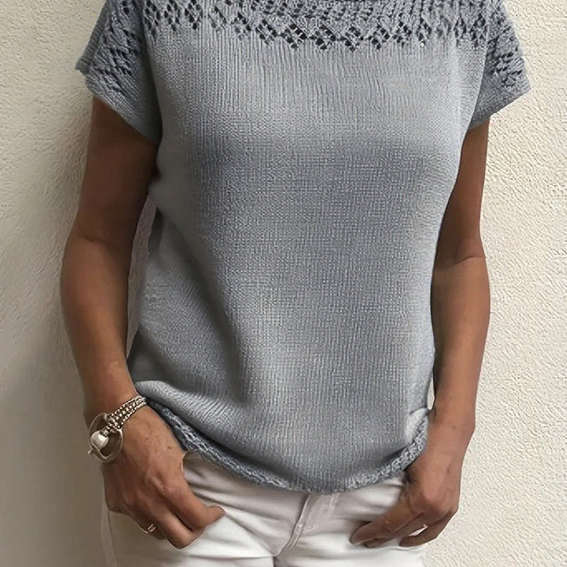 Pull décontracté à manches courtes de couleur unie