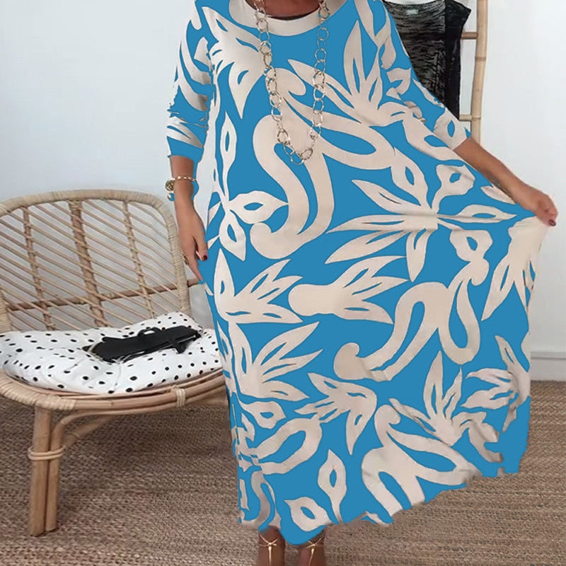 Robe À Col Rond Et Manches Longues Imprimée