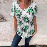 T-Shirt À Col Rond Imprimé Floral Plissé