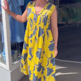Robe Décolleté En V Sans Manches Imprimée