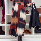 Robe Tendance Imprimée À Col Rond Et Manches Longues