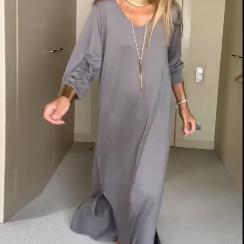 Robe décontractée à col en V de couleur unie