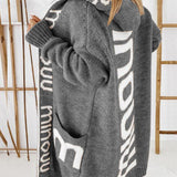 Cardigan long ample à imprimé lettres