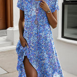 Robe Col Rond Manches Courtes Imprimé Fleuri