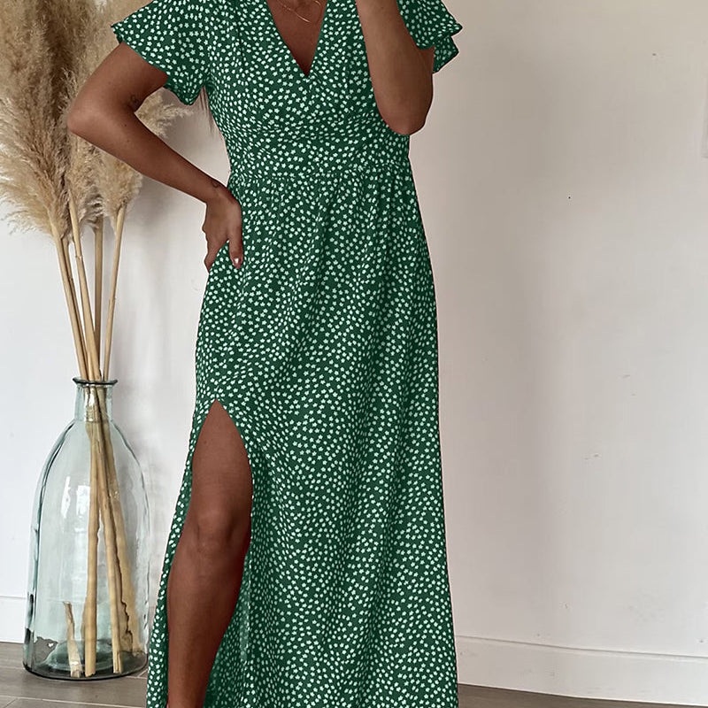 Robe longue imprimée à encolure en V