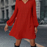 Robe imprimée à manches longues avec revers