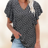 Chemise plissée à manches courtes et col V