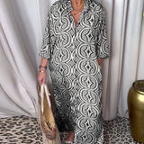Robe longue imprimée vintage avec poche à revers