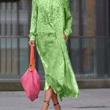 Robe Manches Longues Imprimé Léopard Fente