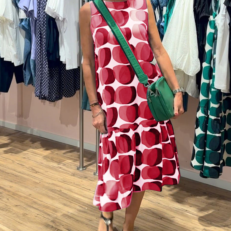 Robe imprimée sans manches à col rond