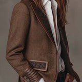 Blazer Femme à Motif Herringbone avec Panneaux Imprimés