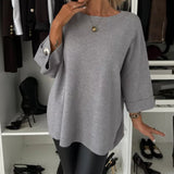 Pull tendance à boutons et col rond de couleur unie