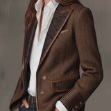 Blazer Femme à Motif Herringbone avec Panneaux Imprimés