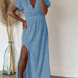 Robe longue imprimée à encolure en V