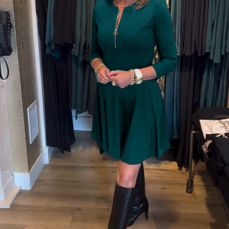 Robe élégante à fermeture éclair de couleur unie