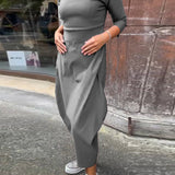 Robe élégante simple à manches longues avec poche de couleur unie