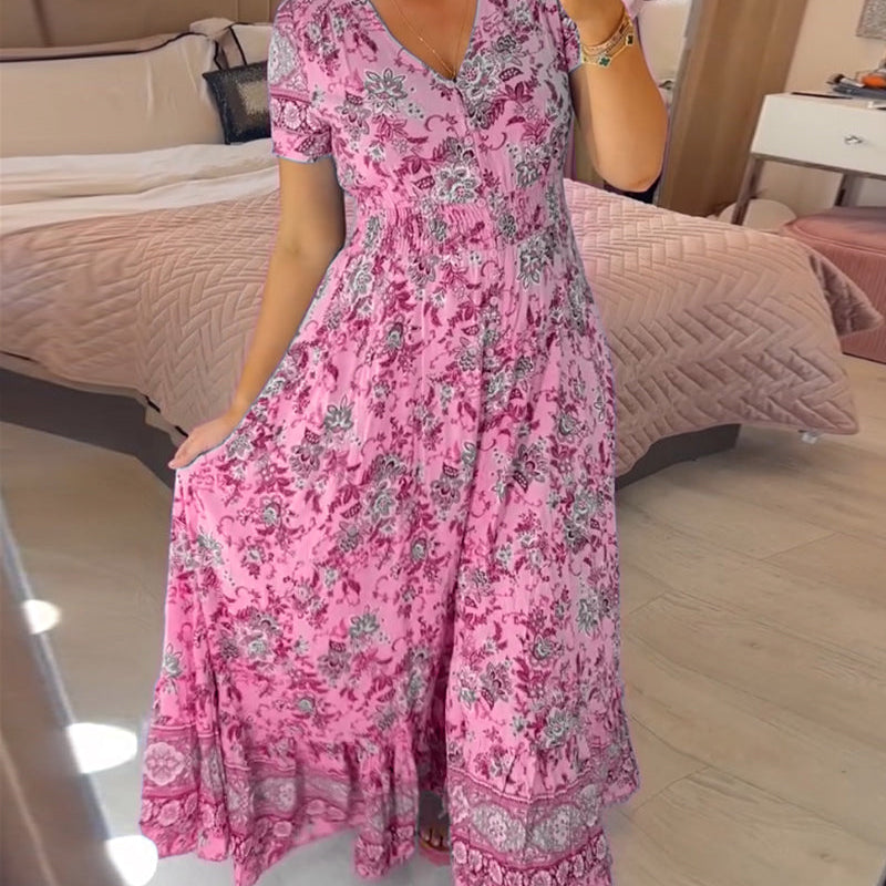 Robe col V à imprimé fleuri