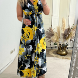 Robe élégante plissée sans manches à imprimé floral