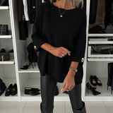 Pull tendance à boutons et col rond de couleur unie