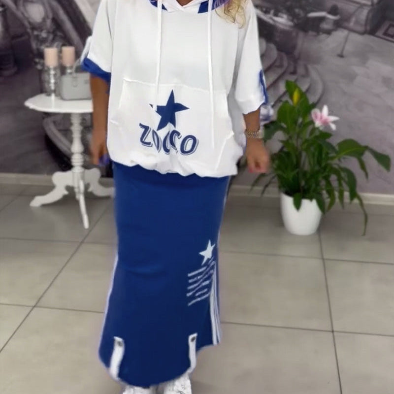 Ensemble À Capuche Cordon Jupe Imprimée