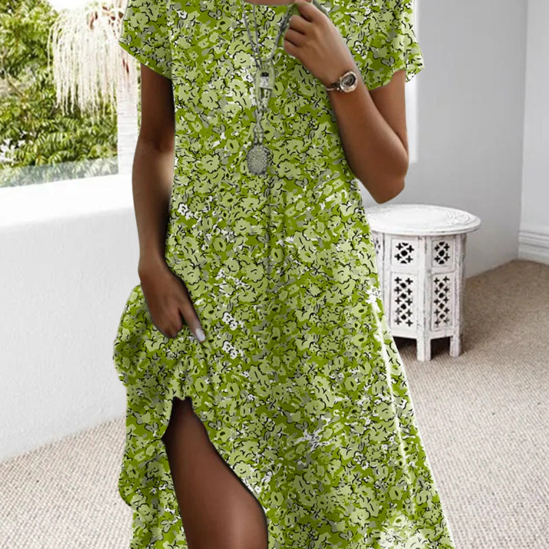 Robe Col Rond Manches Courtes Imprimé Fleuri