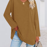 T-shirt femme uni col V manches longues