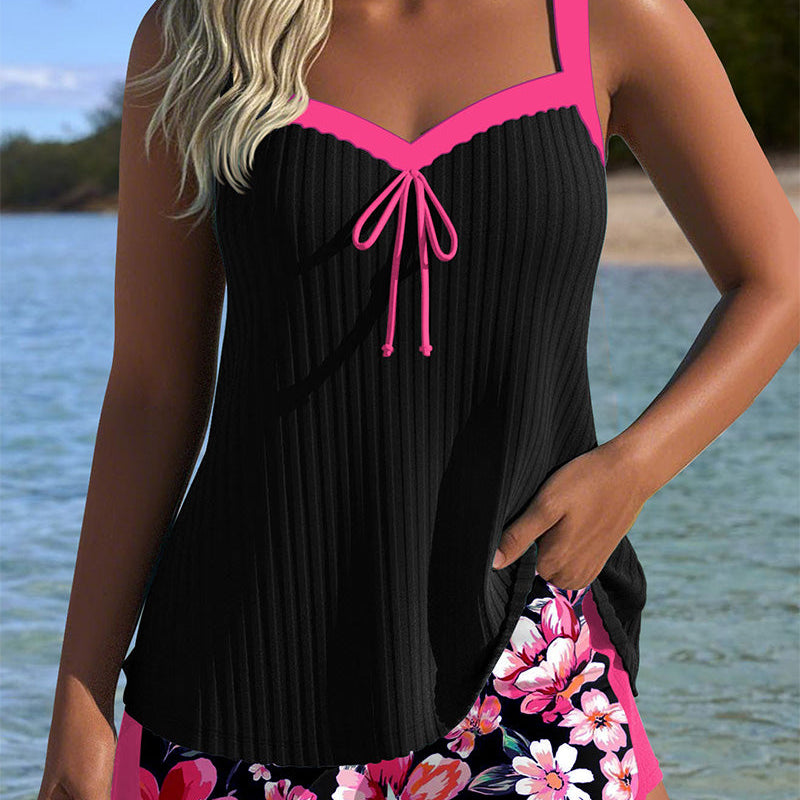 Tankini Col En V Imprimé Boxer De Sport