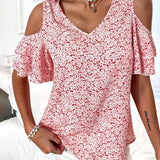 T-shirt imprimé fleuri à épaules dénudées