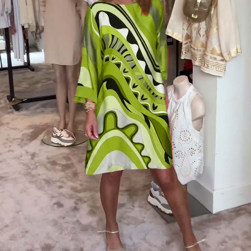Robe midi imprimée tendance à col rond