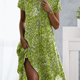 Robe Col Rond Manches Courtes Imprimé Fleuri