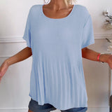 Blouse plissée col rond uni