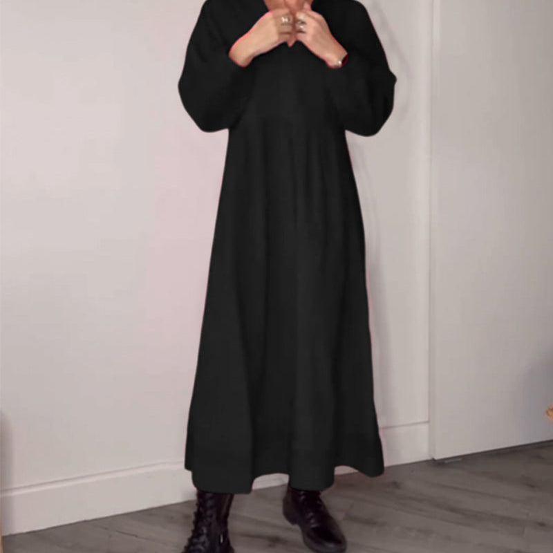 Robe élégante à col en V et manches longues