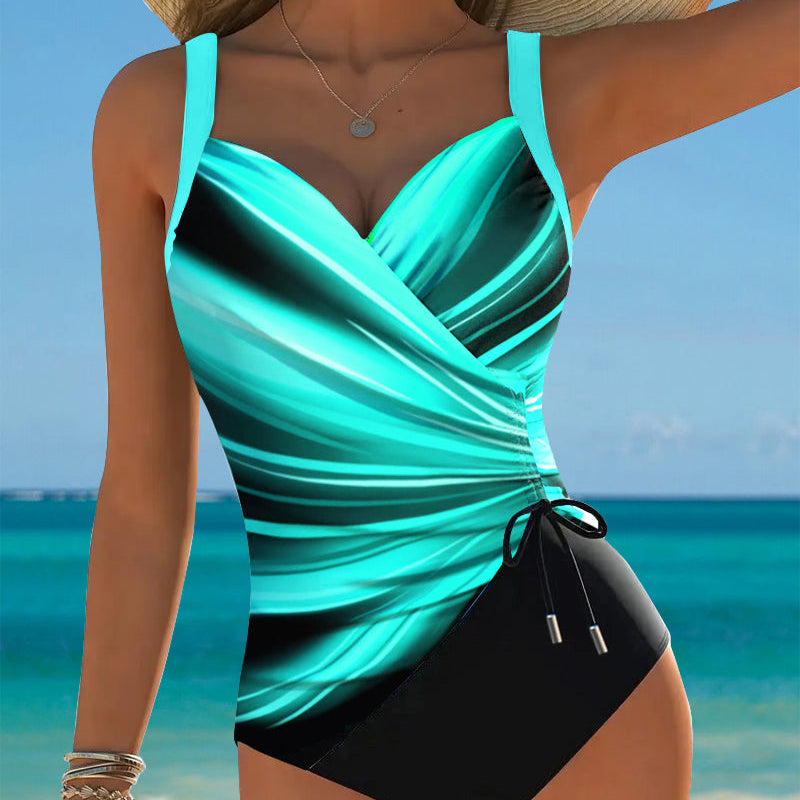 Maillot de Bain Monopièce Cordelette de Couleur Contrastée